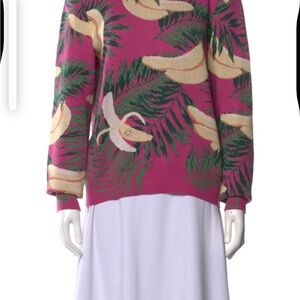 Oscar de la Renta Pink Banana Print Sweater